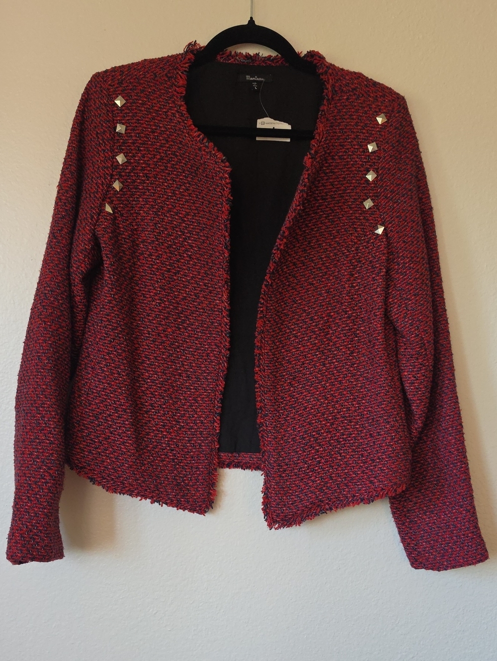 Monteau Red Tweed Collarless Jacket